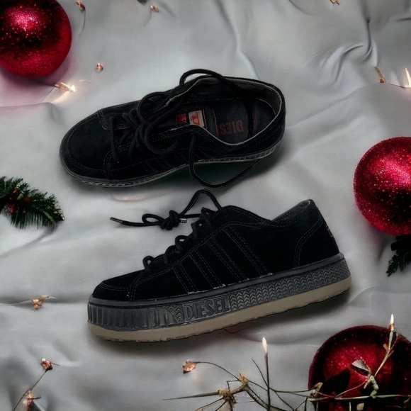 DIESEL LOW-TOP SNEAKERS WITH PLATFORM unisex black suede size M 6 W 7 - Picture 14 of 16